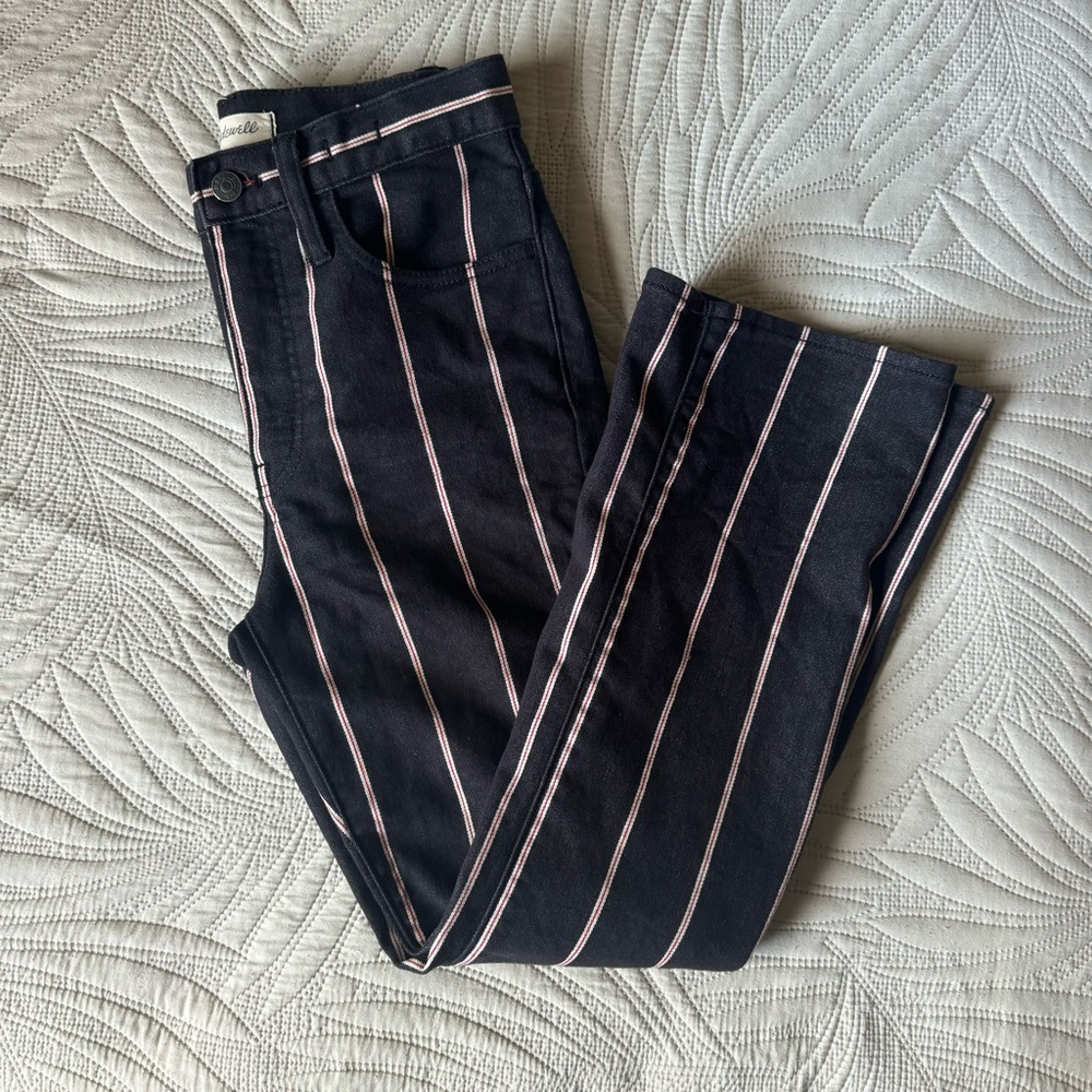 Madewell Cali Demi-Boot Cut Black Striped Pants